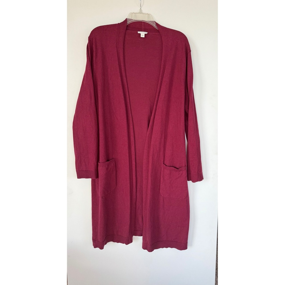 J Jill Burgundy Size L‎ Long Line Duster Knit Cardigan Sweater Luxury Blend Chic